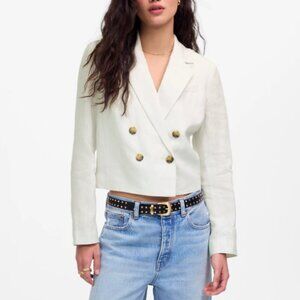 Madewell Double-Breasted Crop Blazer Linen Coastal Grandma White NWT $198 Size 2